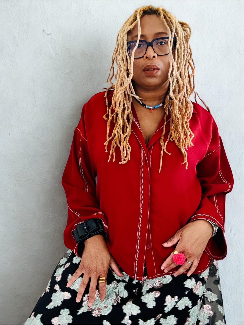 Relaxed Brick Blouse with Contrast Stitching